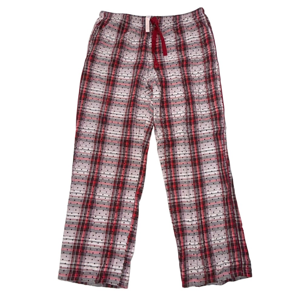 Victoria's Secret NWT Pajama Pants L Plaid Flocked Polka Dot Cotton Modal Lounge
